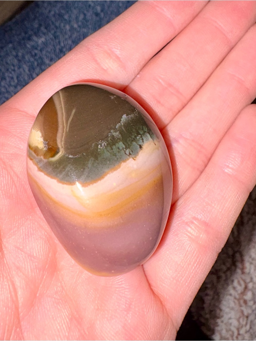 Polished Multicolor Agate Palm Stone - Olive, Cream & Mauve